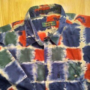 Vintage 90s Colours Alexander Julian Tie Dye Squares Button Down Shirt
